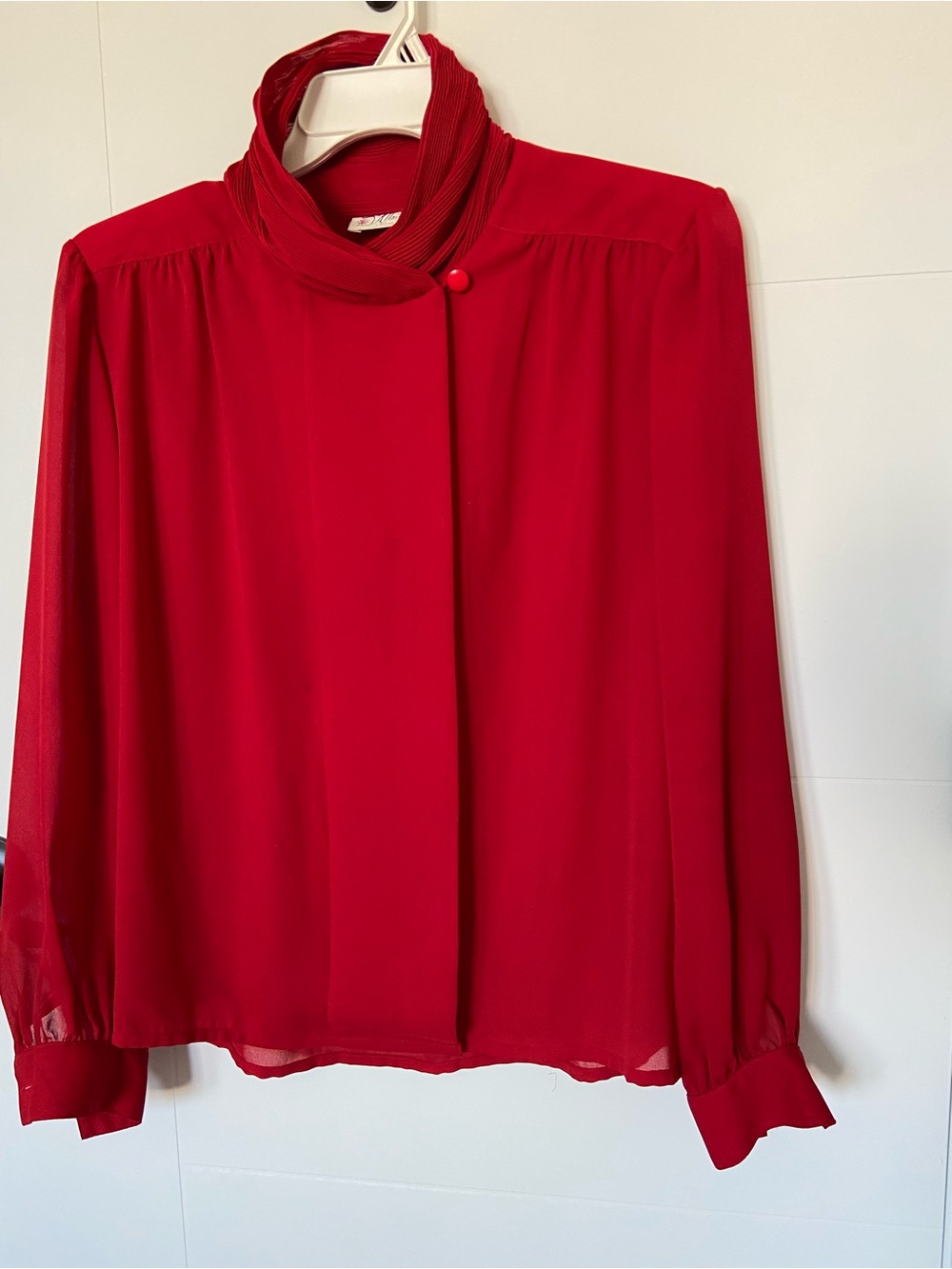 Classic Red High-Neck Button-Front Blouse